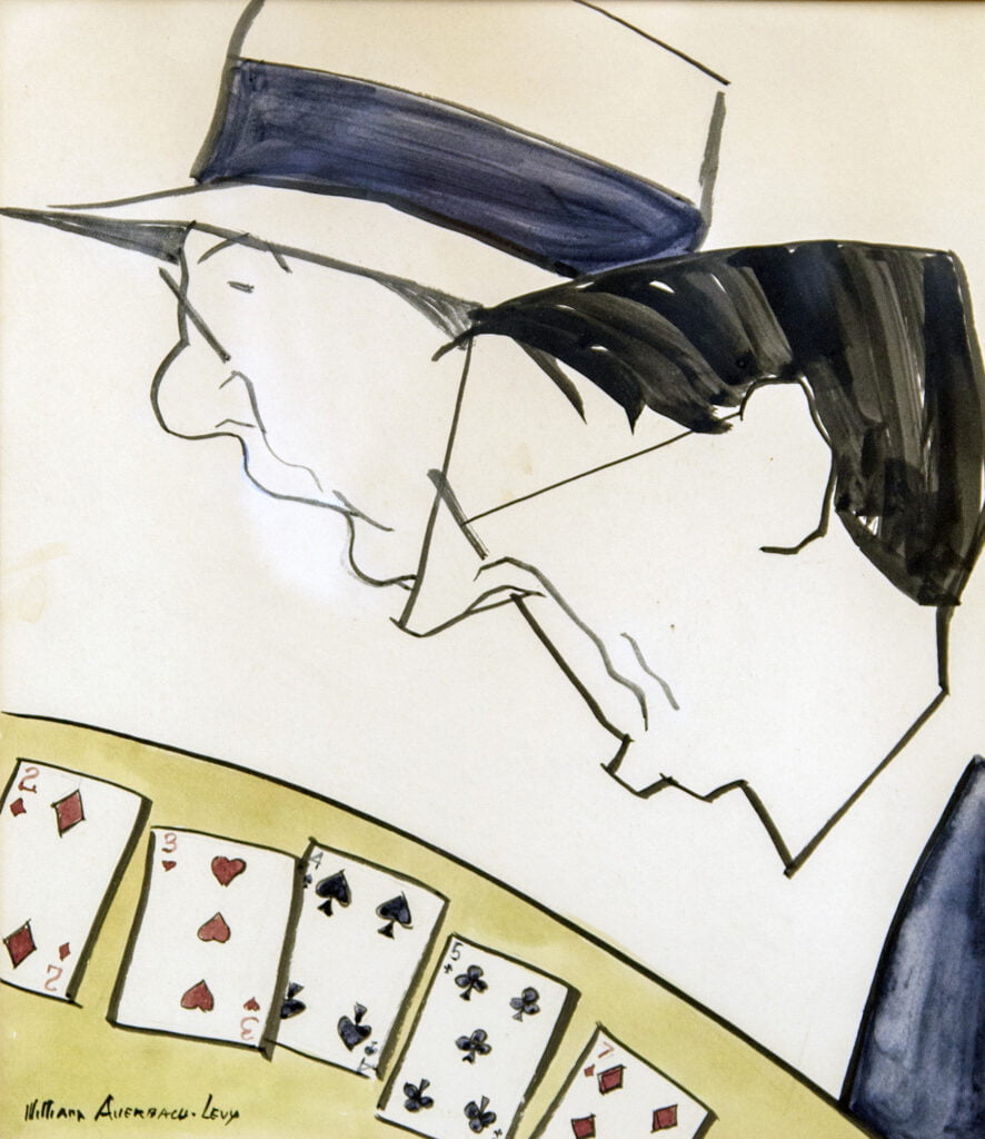 William Auerbach-Levy (1889-1964) [RA 1922-1964] : Caricature of two men with playing cards, ca.1937.