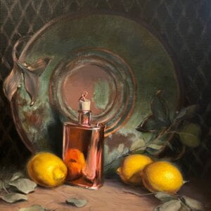 Megan K Euell [JR RA 2015] : Still life with copper and lemons, 2021.