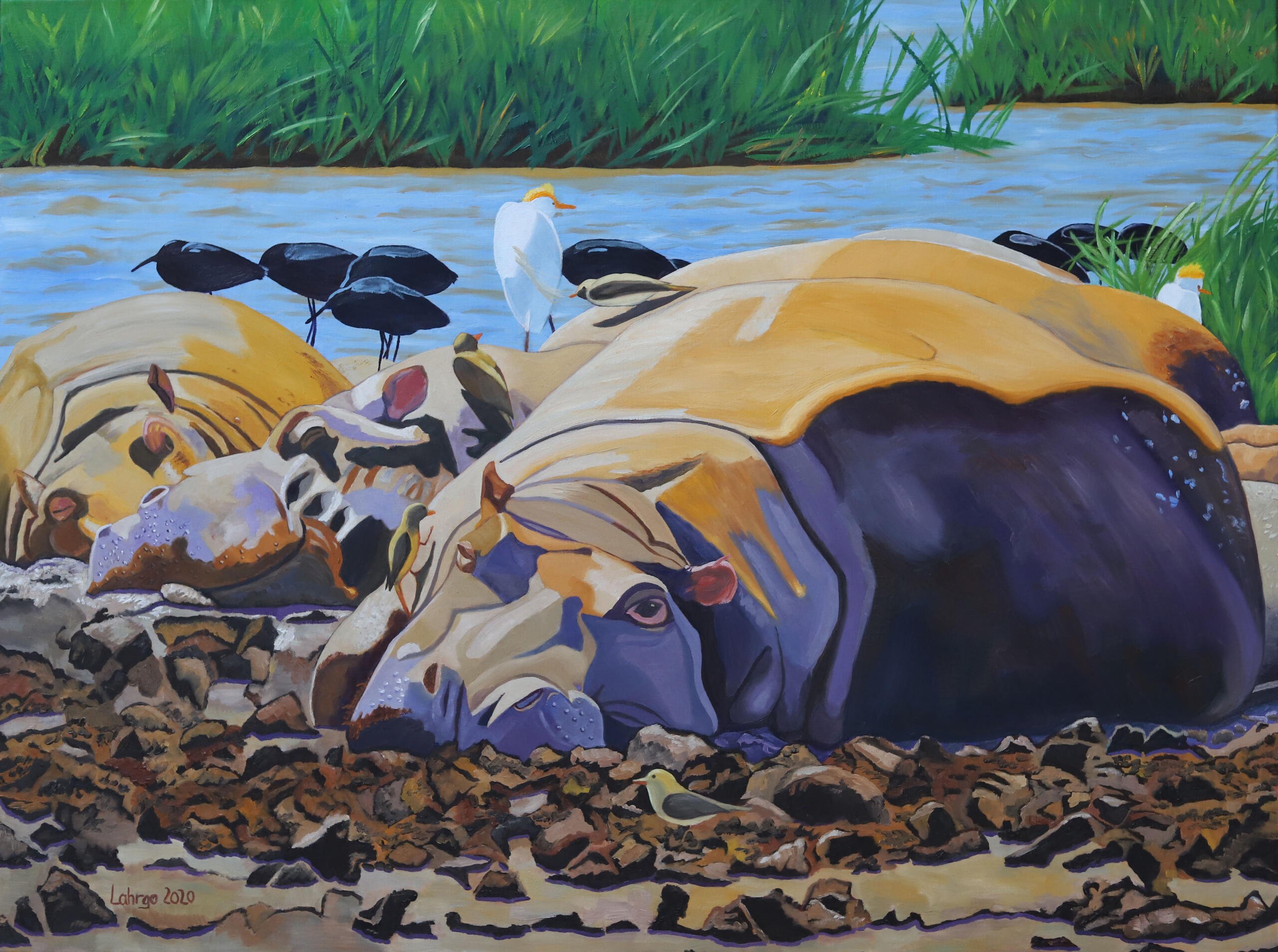 Lisa Ahronee Golub, East Africa Hippos Basking in the Mud