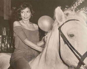Rose Hartman [NM] : Bianca Jagger on horseback, ca.1980.