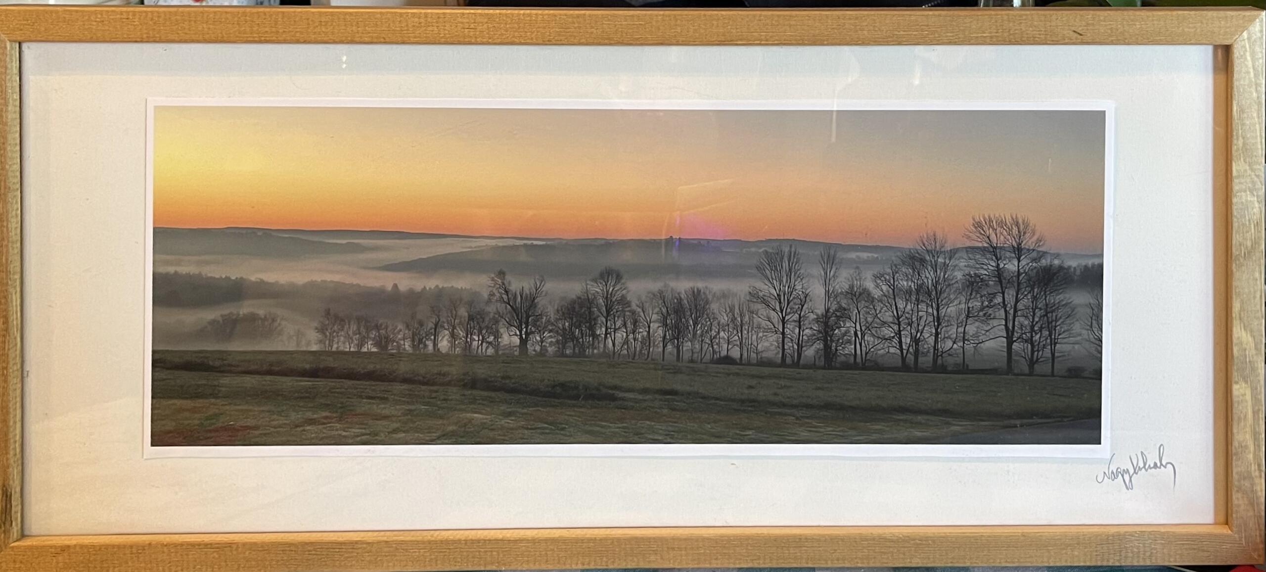 "Morning landscape" in a white matte and thin, light wood frame.