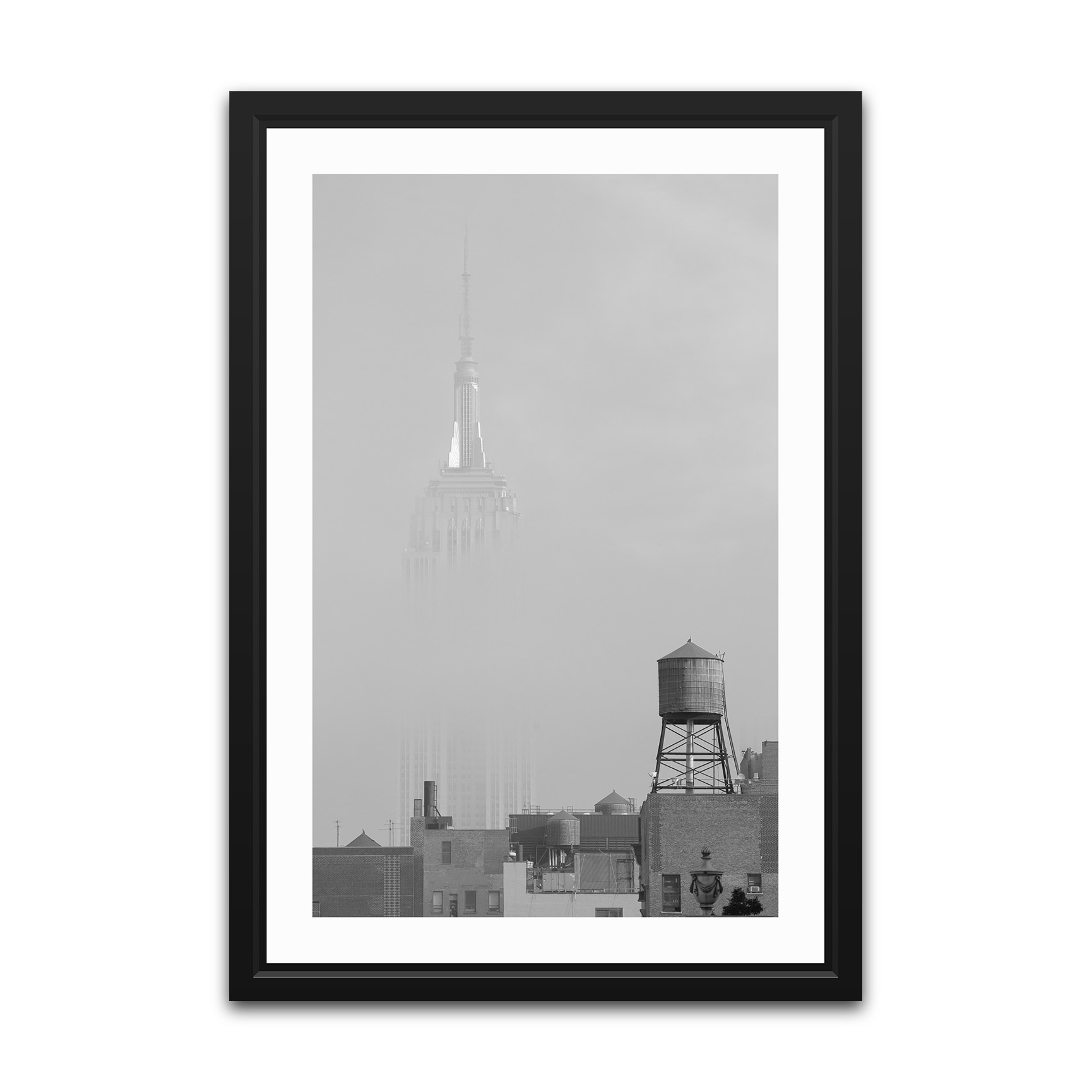 "Ghost" in a white matte and black frame.